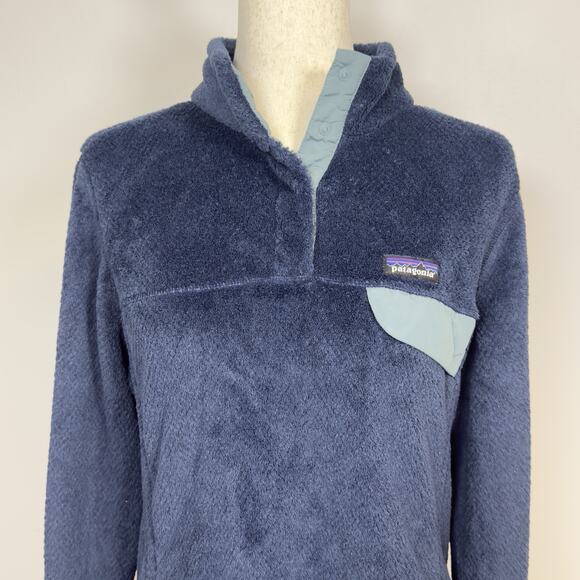 Patagonia Sweater Women XL Fleece Retool Snap T Pullover Jacket Navy Blue - Picture 3 of 12